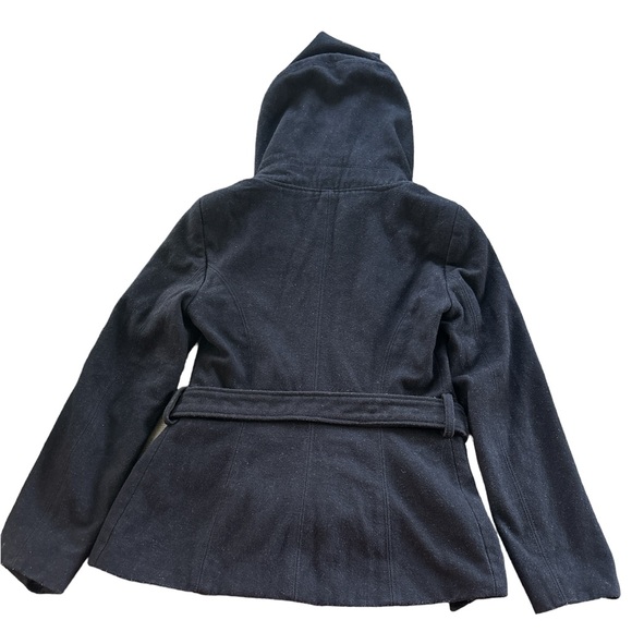 Zara Mid-Length Black Coat Belted with Hood Size M - Picture 3 of 9
